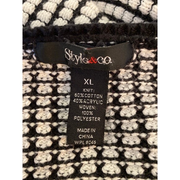 Style & Co Sweater Plus Size XL Top Black White 60% Cotton Sheer Hem Crew Neck - Picture 8 of 10